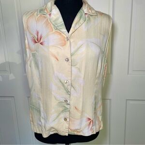 Tommy Bahama Vintage 100% Silk Hawaiian Pale Yellow Floral Button Down Shirt S